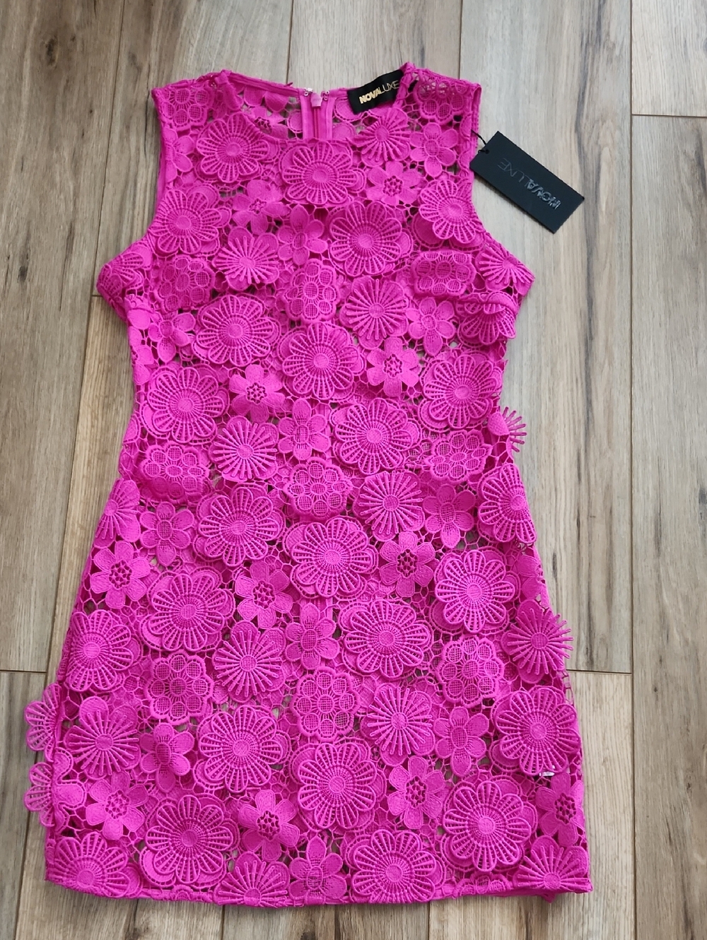 NWT Fashion Nova Bright Pink Floral Lace Appliques Mini Dress Women's Size Small